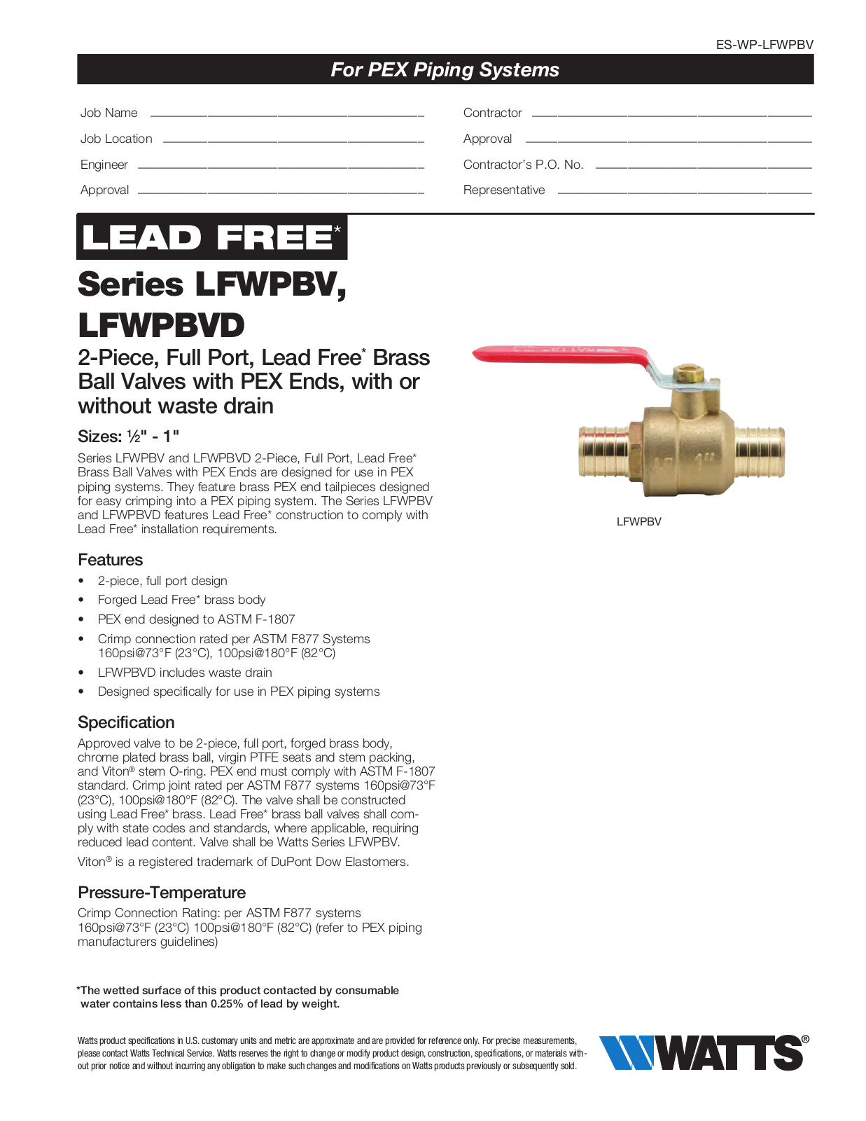 Watts LFWPBV User Manual