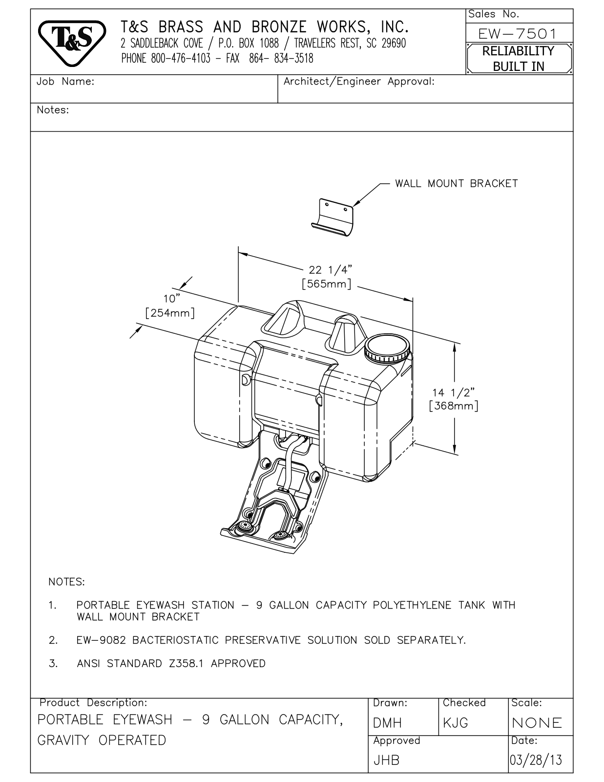 T&S Brass EW-7501 User Manual