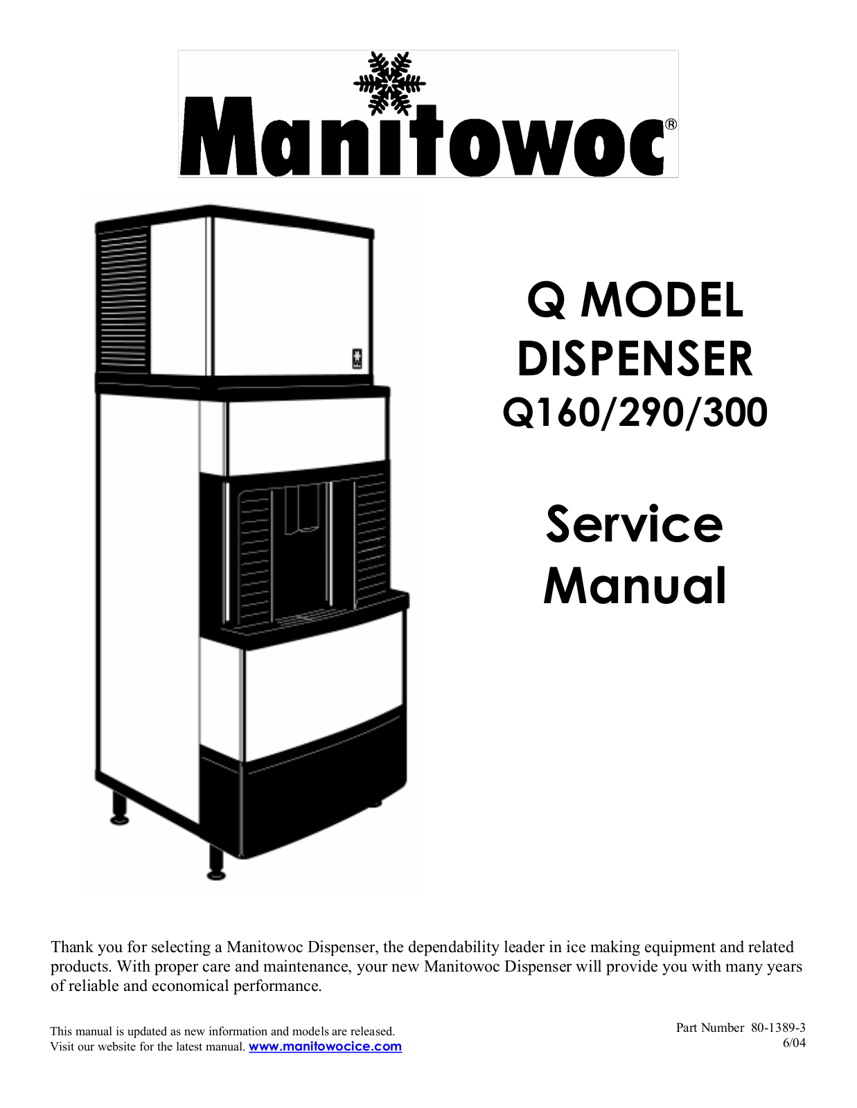 Manitowoc Ice Q290, Q300, Q160 User Manual