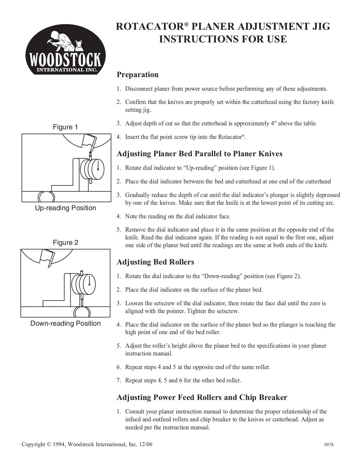 Woodstock planer adjustment JIG User Manual