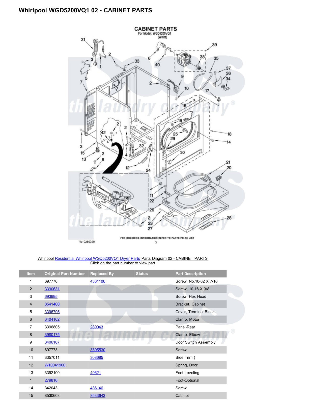 Whirlpool WGD5200VQ1 Parts Diagram