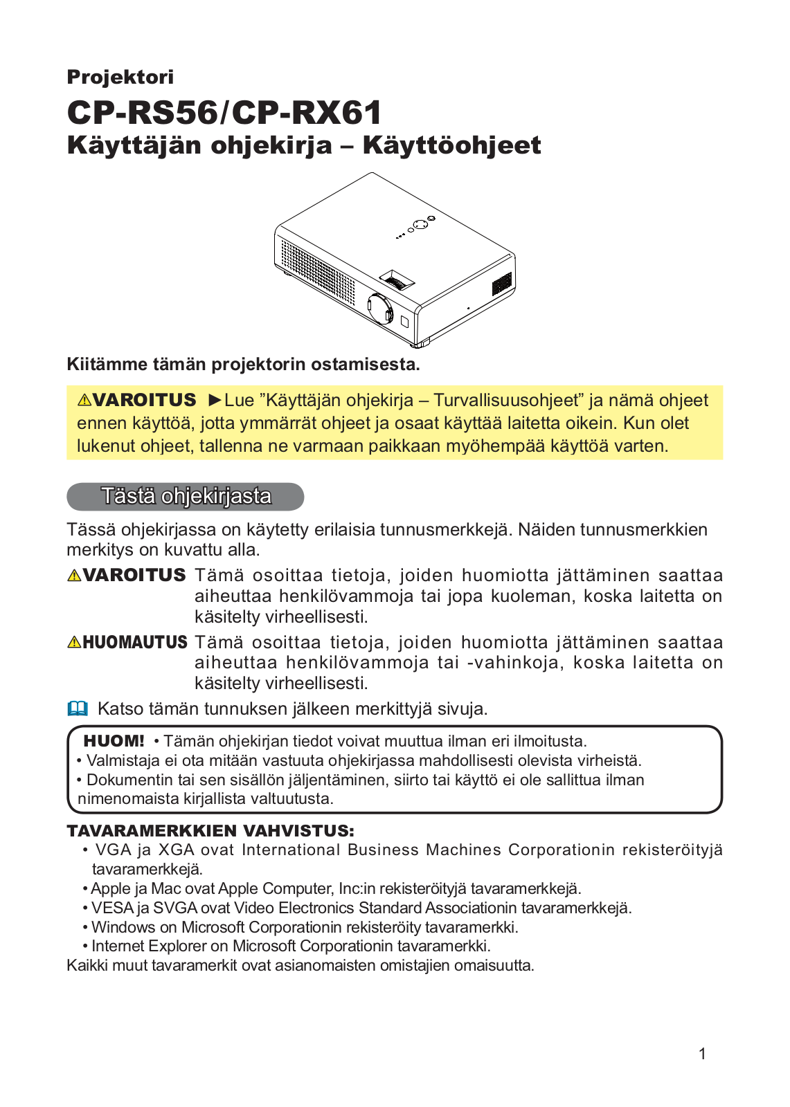 Hitachi CP-RS56W, CP-RX61W User Manual