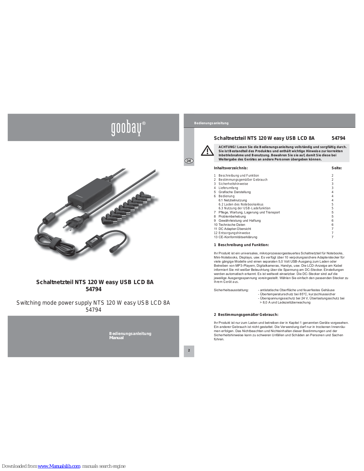 Goobay NTS 120 W easy USB LCD 8A 54794 User Manual