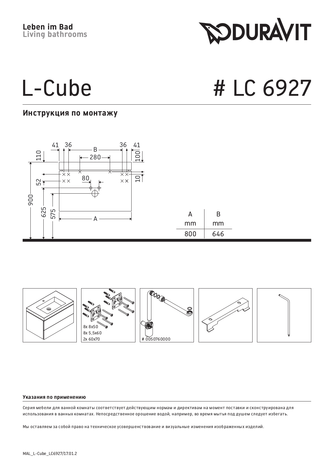 Duravit LC 6927 Mounting instructions