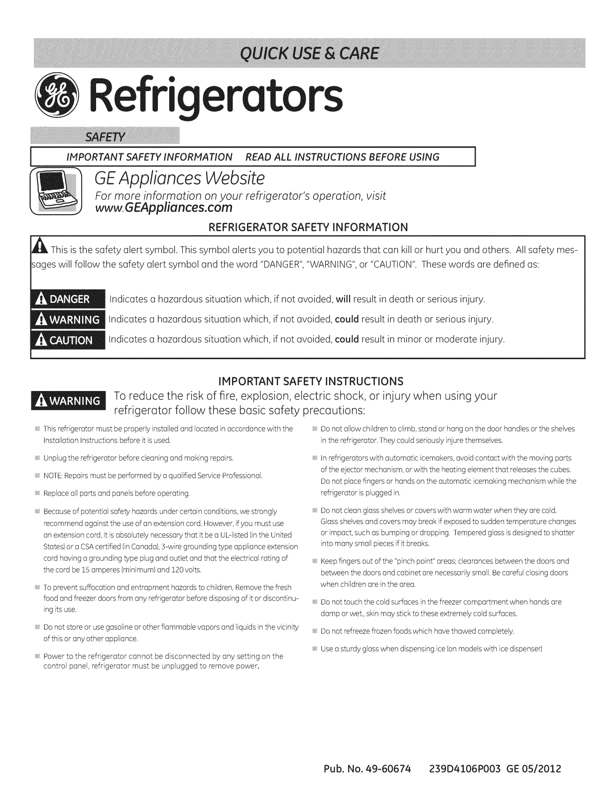 GE PFE29PSDASS Owner’s Manual