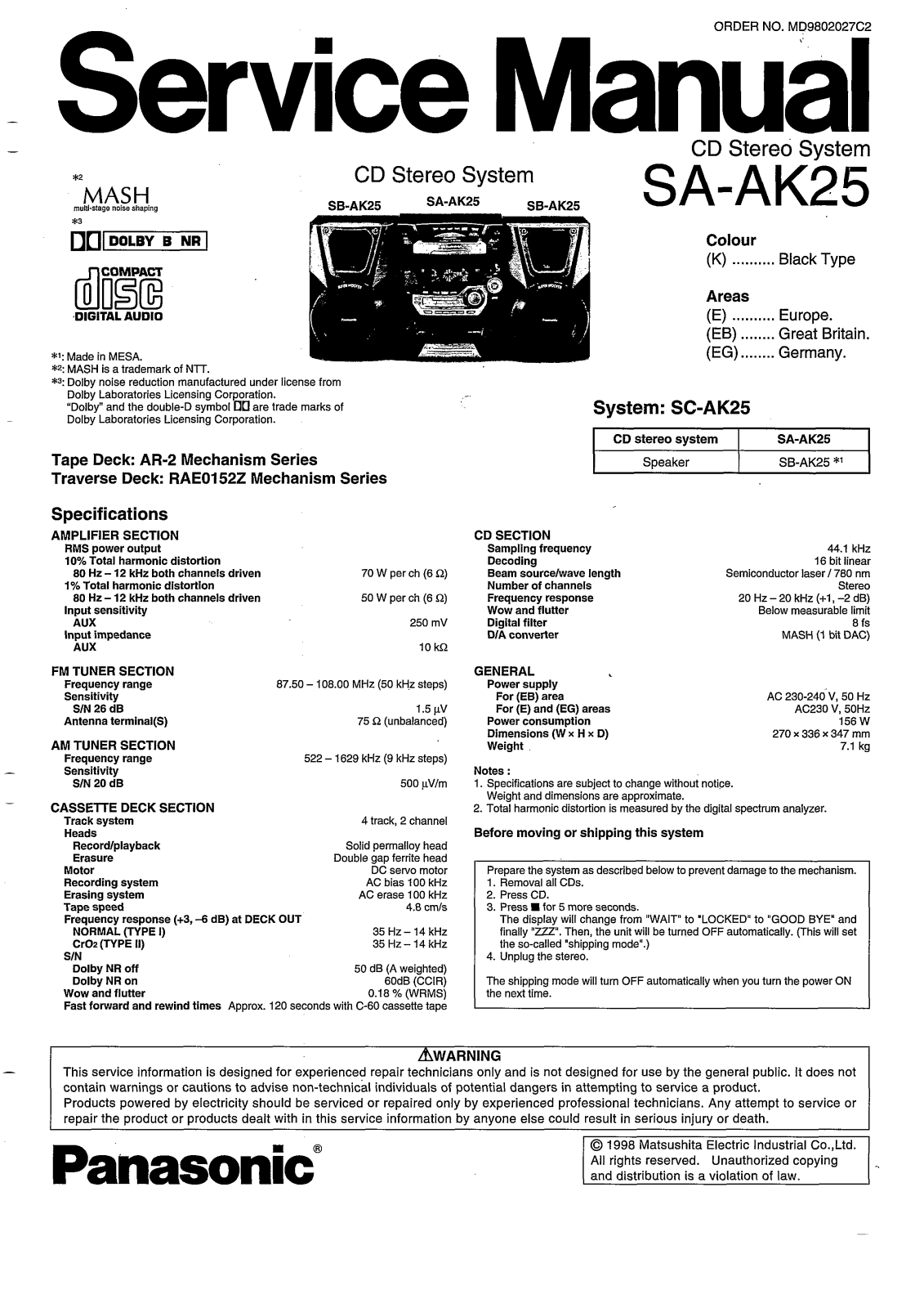 Panasonic SAAK-25 Service manual