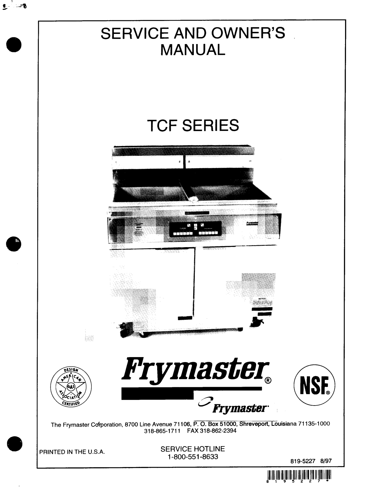 Frymaster TCF Service Manual