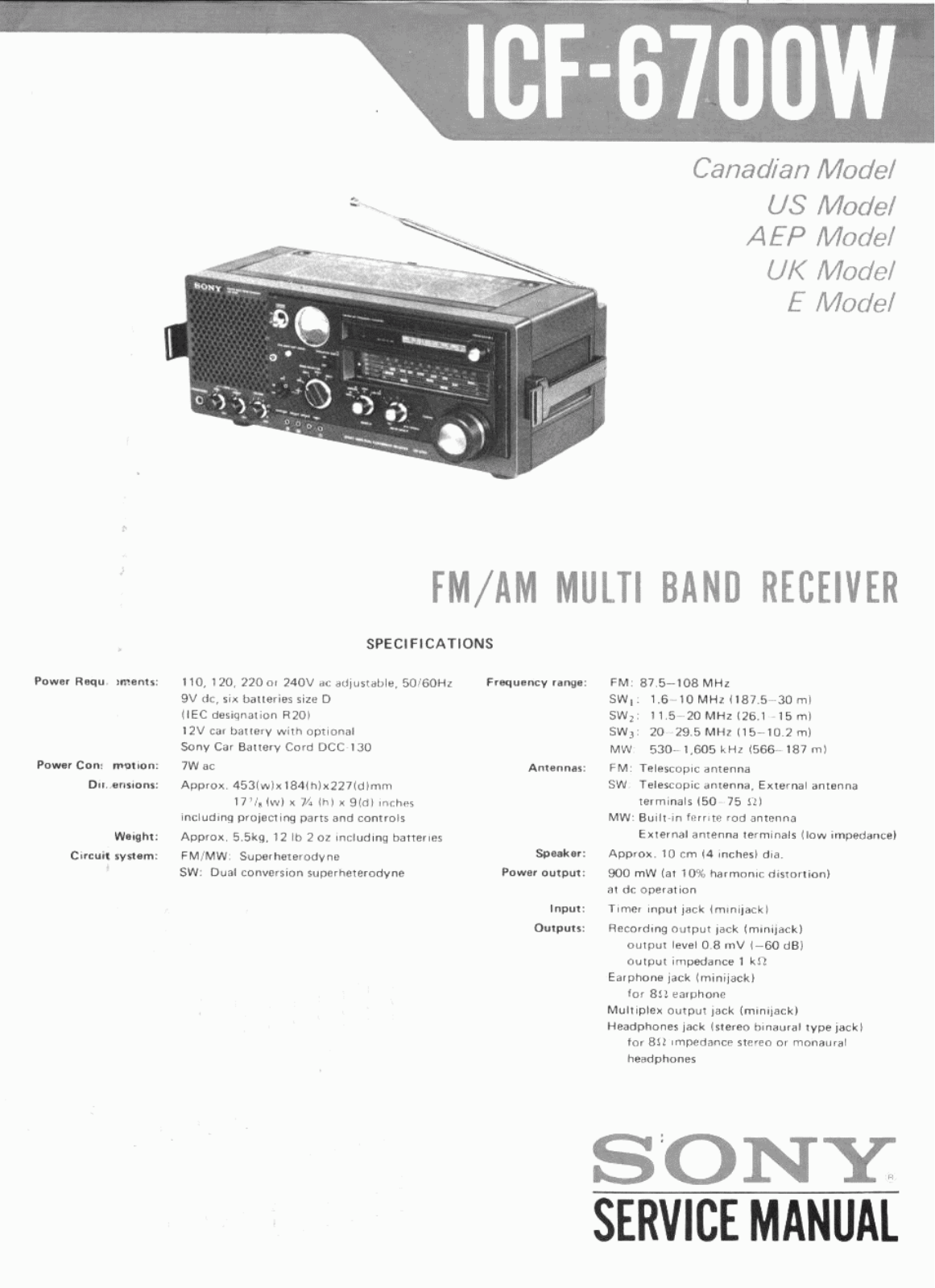 Sony ICF-6700-W Service manual