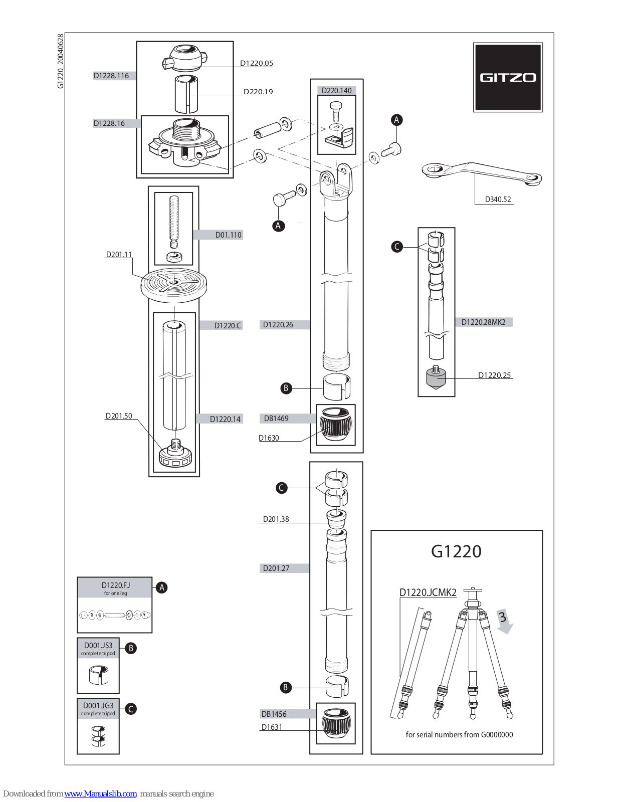 Gitzo Classic Sport G1220 G1220 Parts List