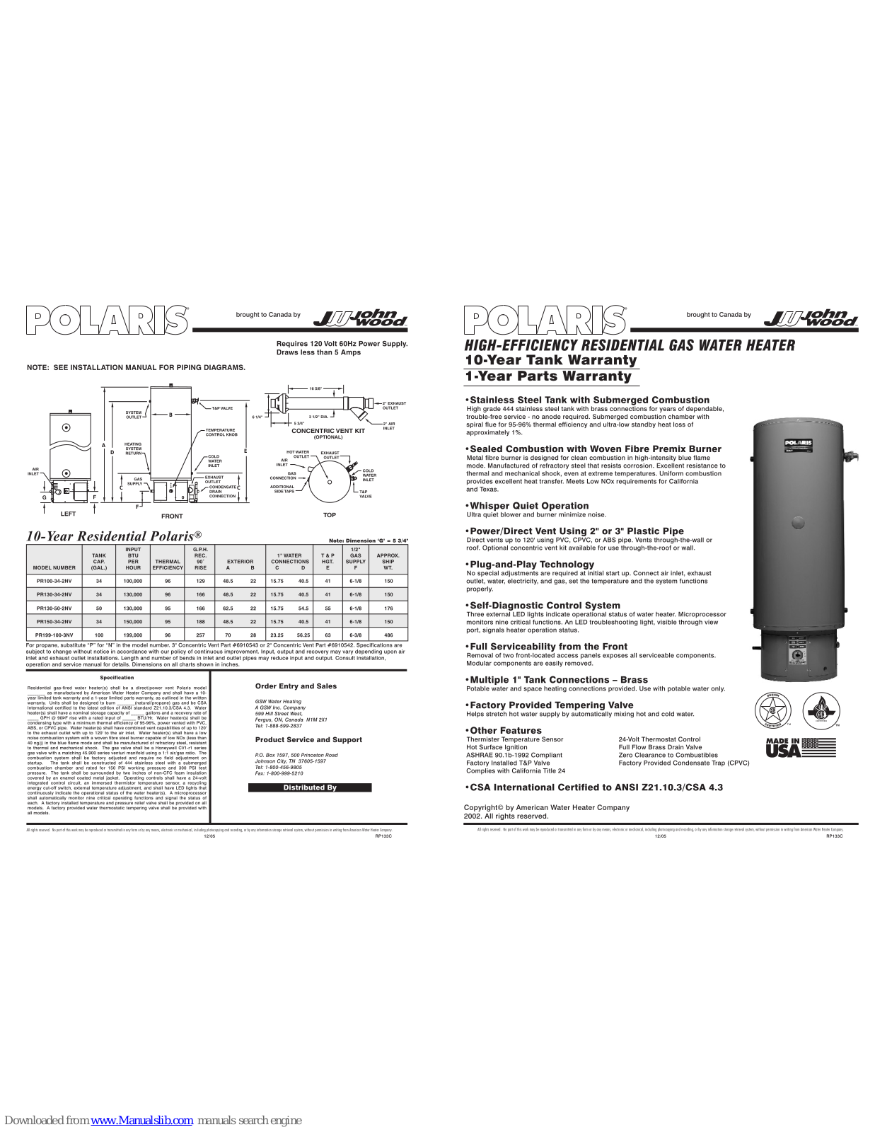 Polaris PR150-34-2NV, PR130-34-2NV, PR130-50-2NV, PR199-100-3NV, PID1624 Specification Sheet