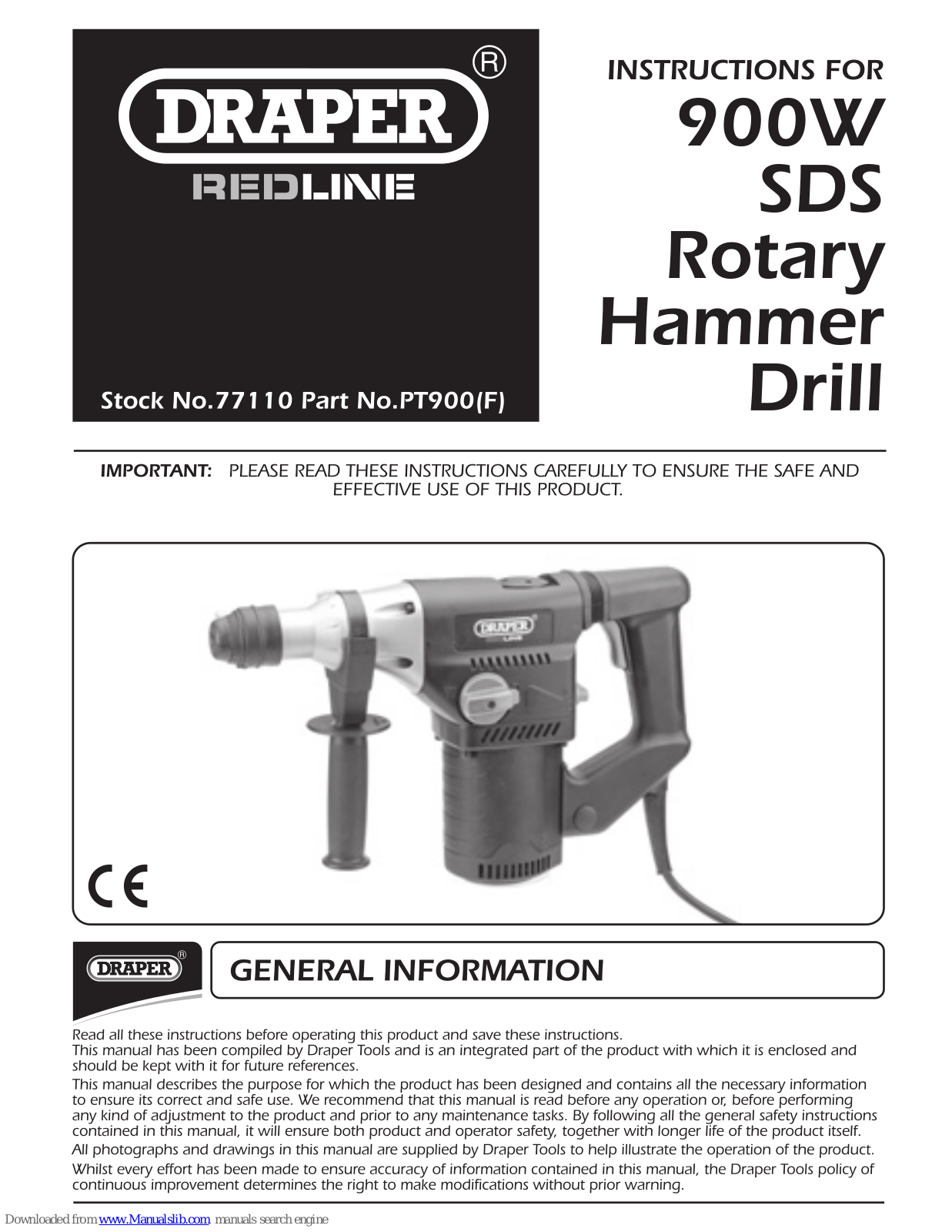 Draper PT900, PT900F Instructions For - ManualMachine.com