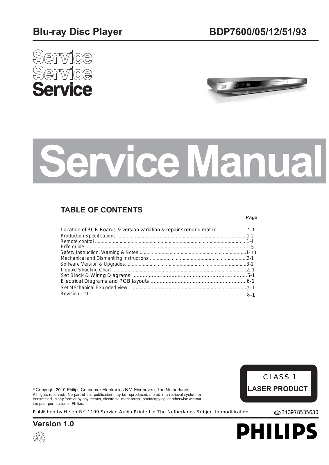 Philips BDP-7600 Service Manual
