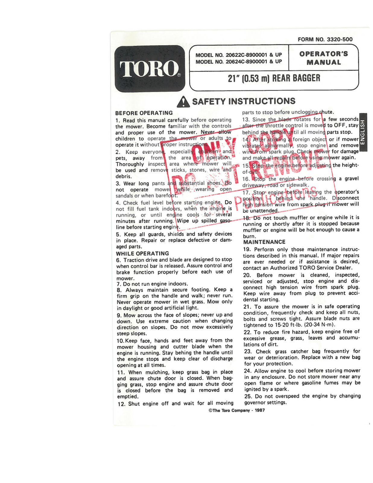 Toro 20622C, 20624C Operator's Manual