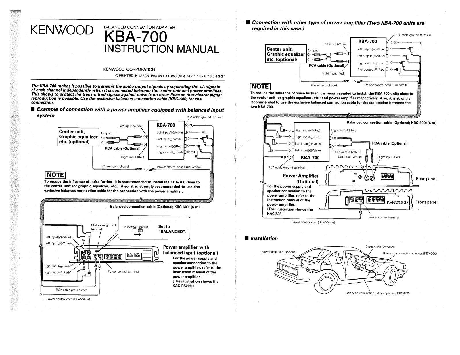 Kenwood KBA-700 Owner's Manual