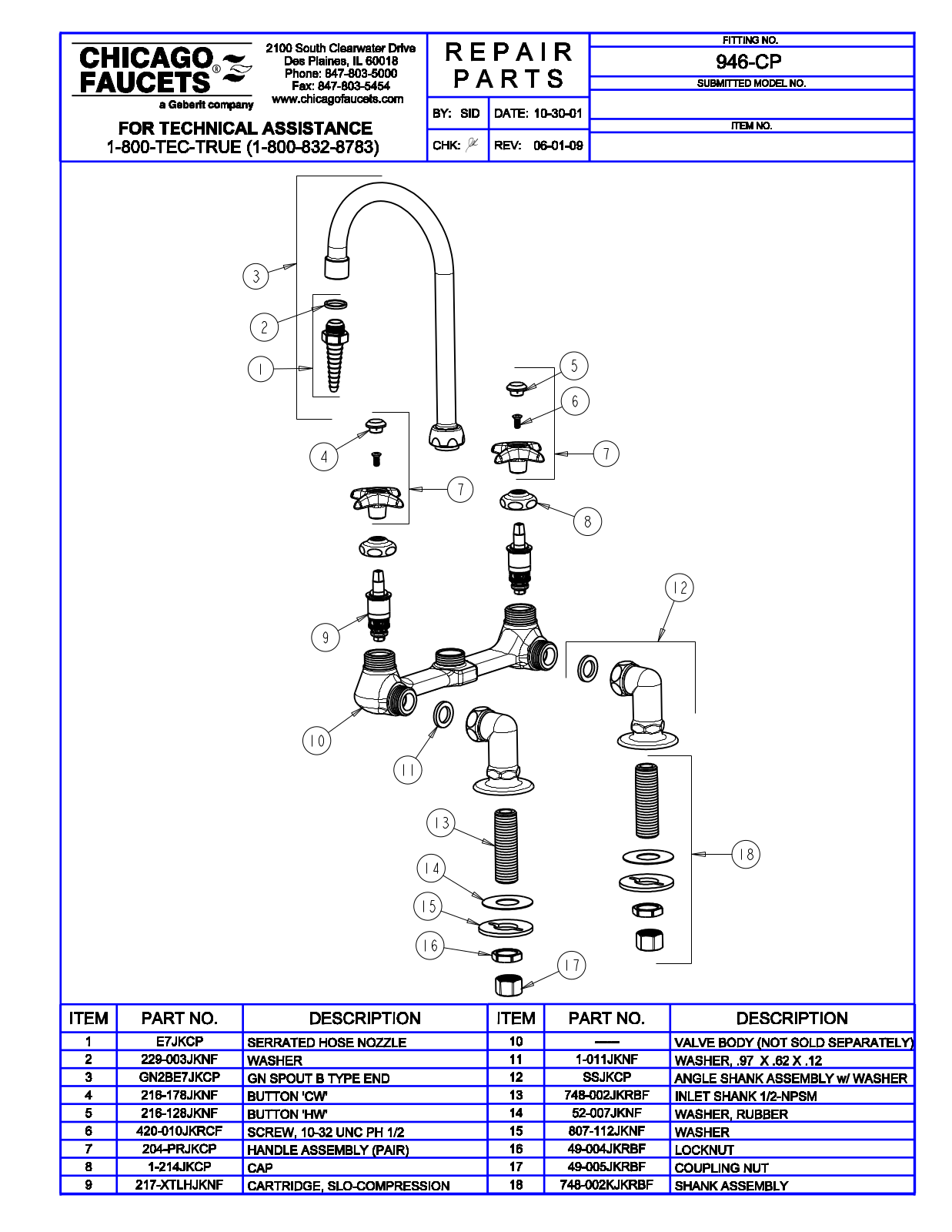 Chicago Faucet 946 Parts List