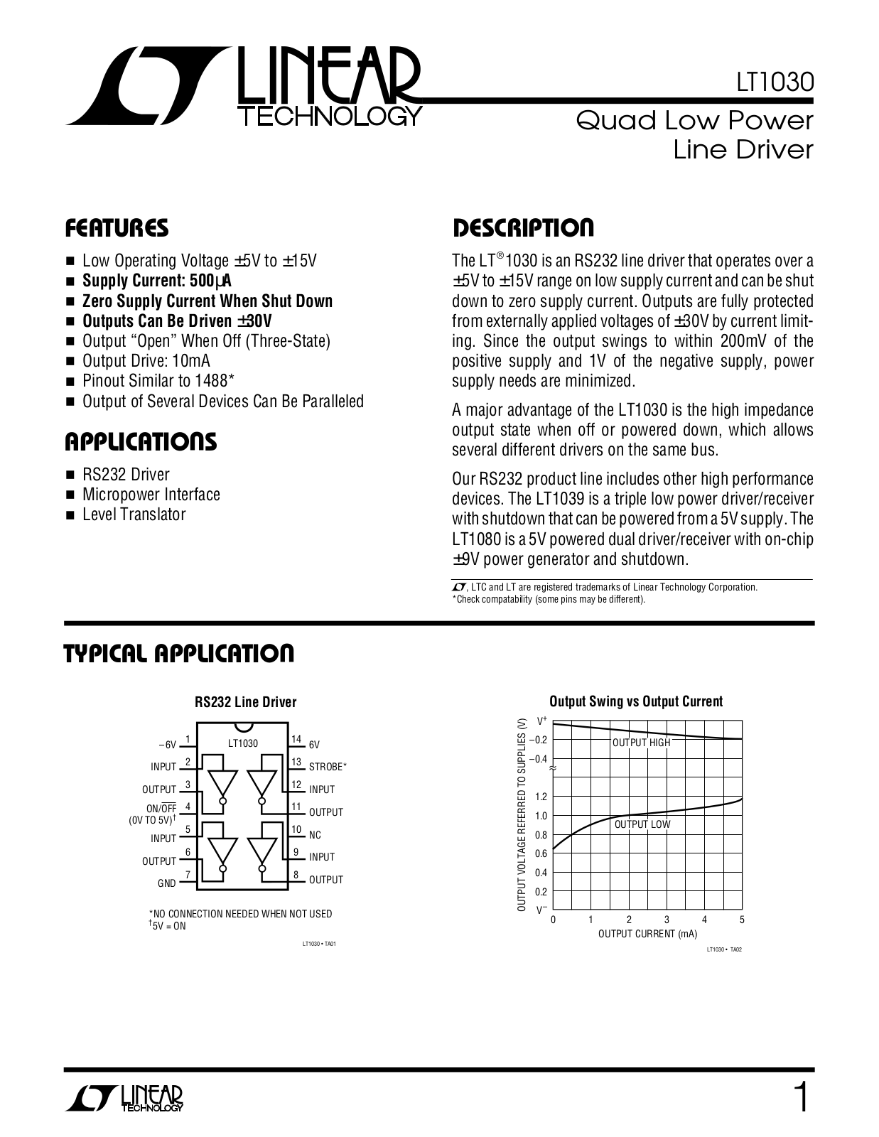 Linear Technology LT1030 Datasheet