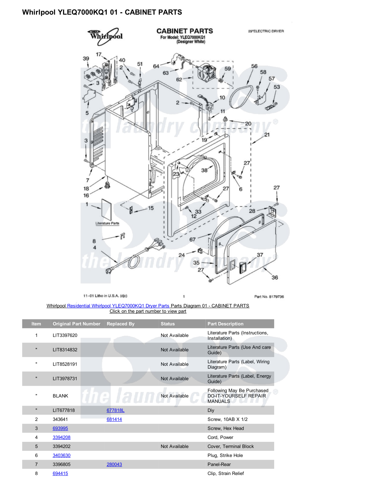 Whirlpool YLEQ7000KQ1 Parts Diagram