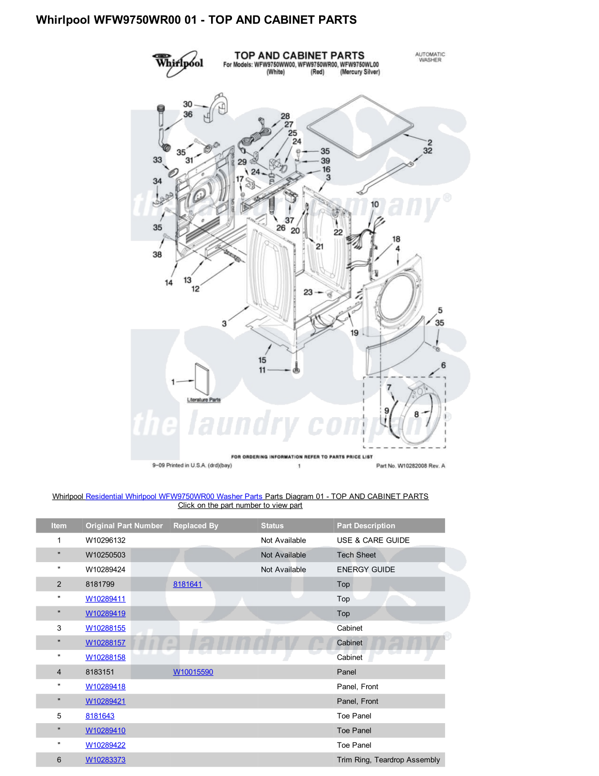 Whirlpool WFW9750WR00 Parts Diagram