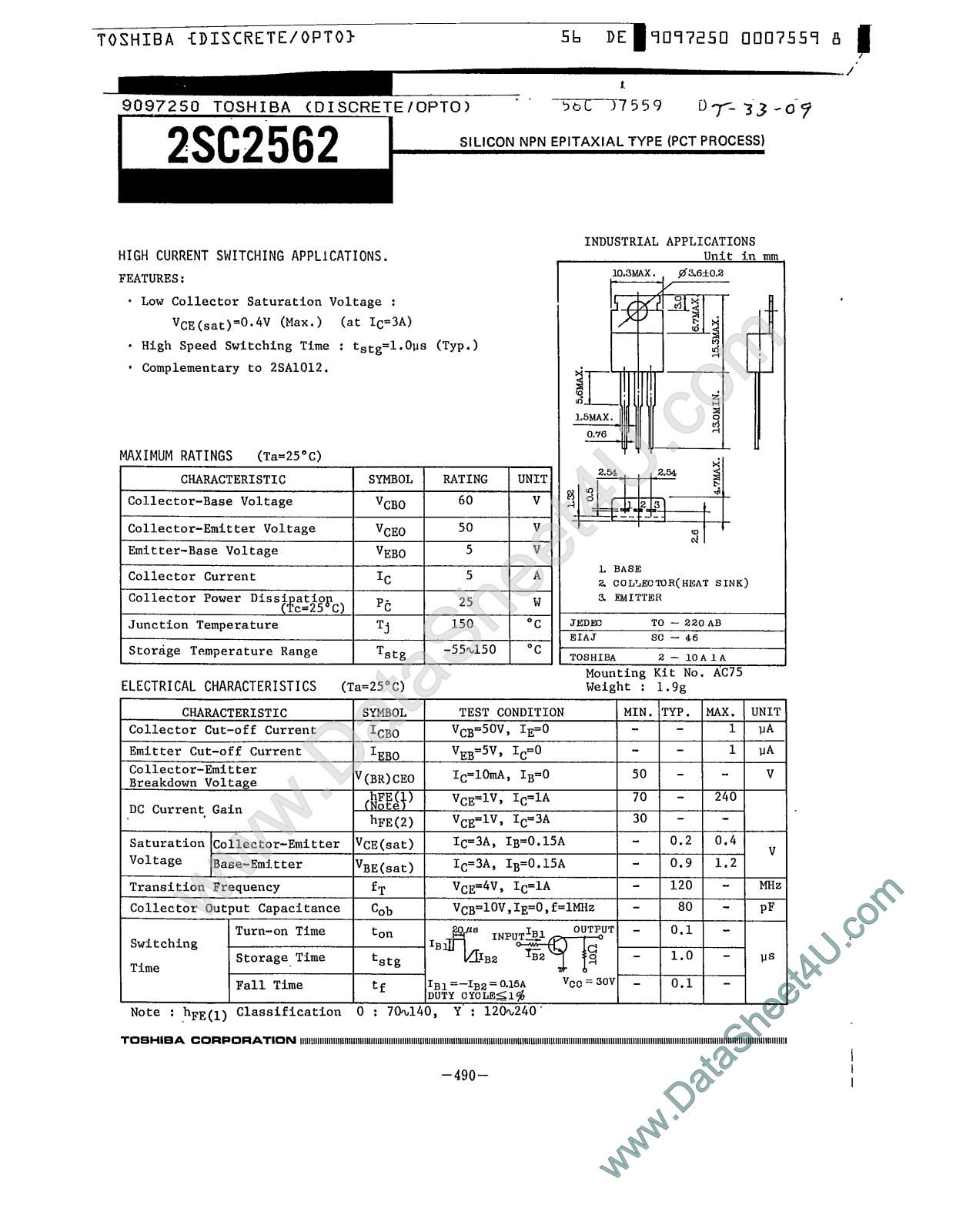 Datasheet 2SC2562 Specification - ManualMachine.com