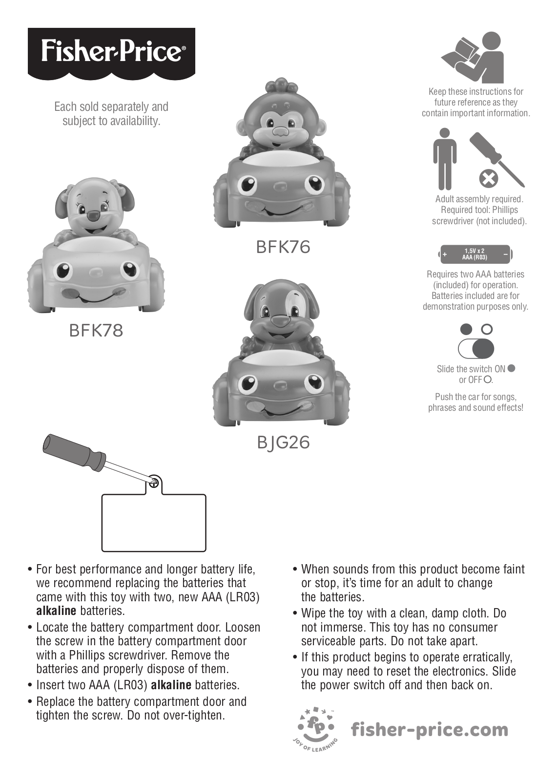 Fisher-Price BFK76, BFK78 Instruction Sheet