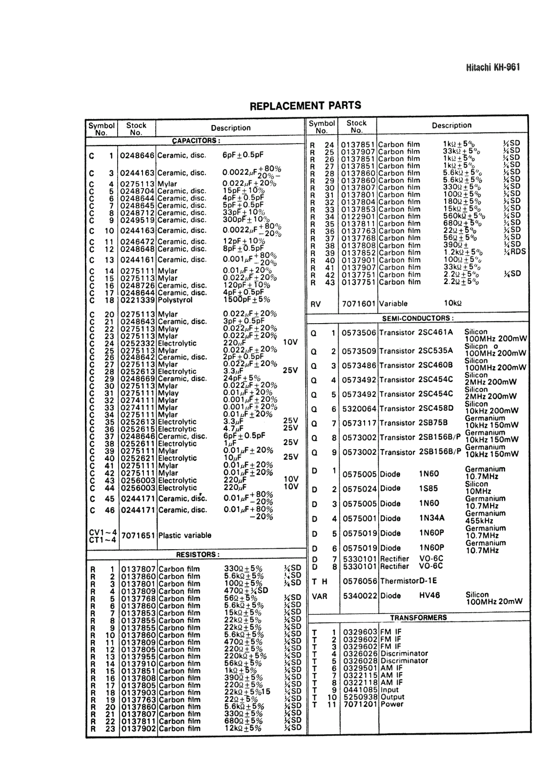 Hitachi KH-961 Schematic