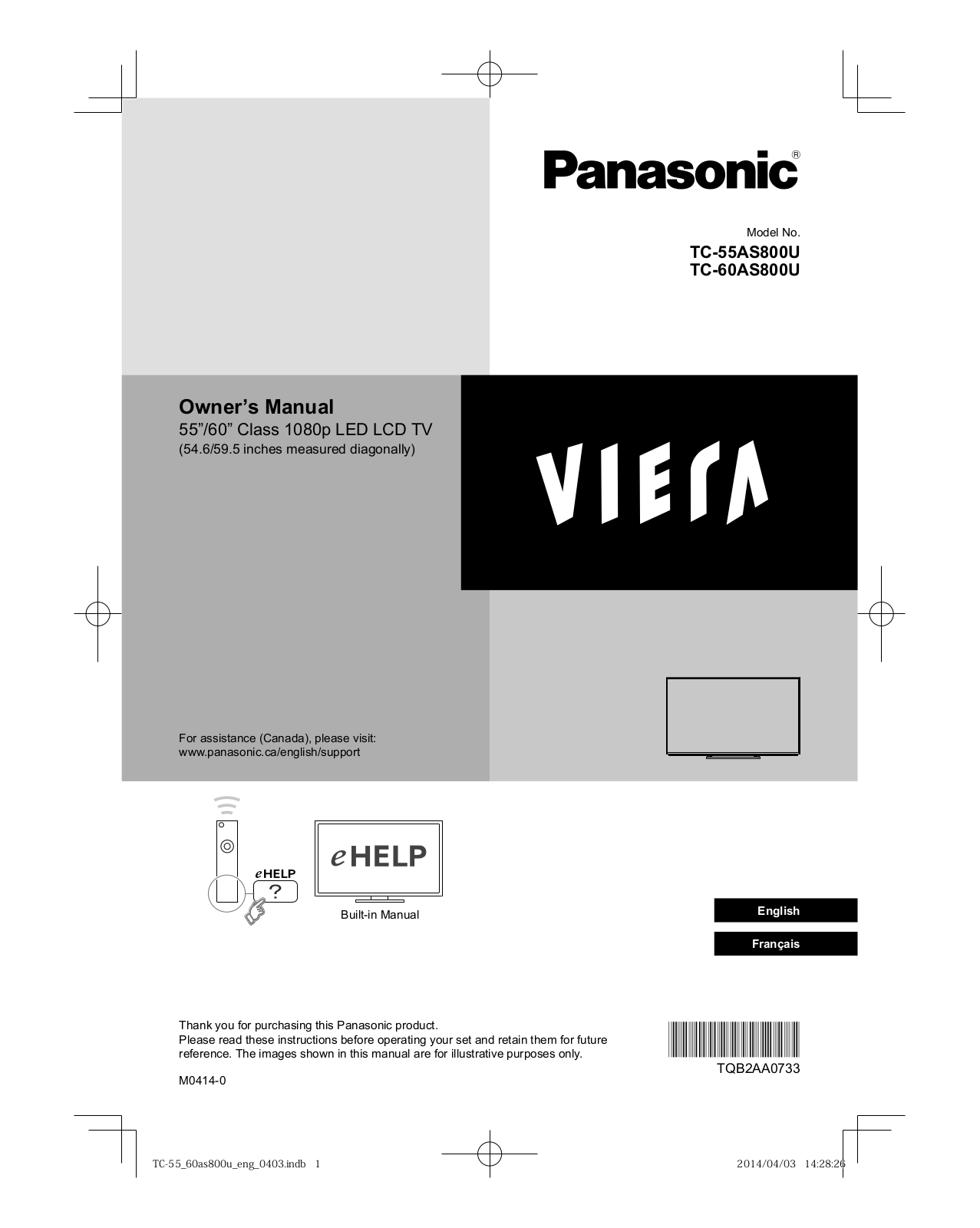 Panasonic tc-55as800 Operation Manual