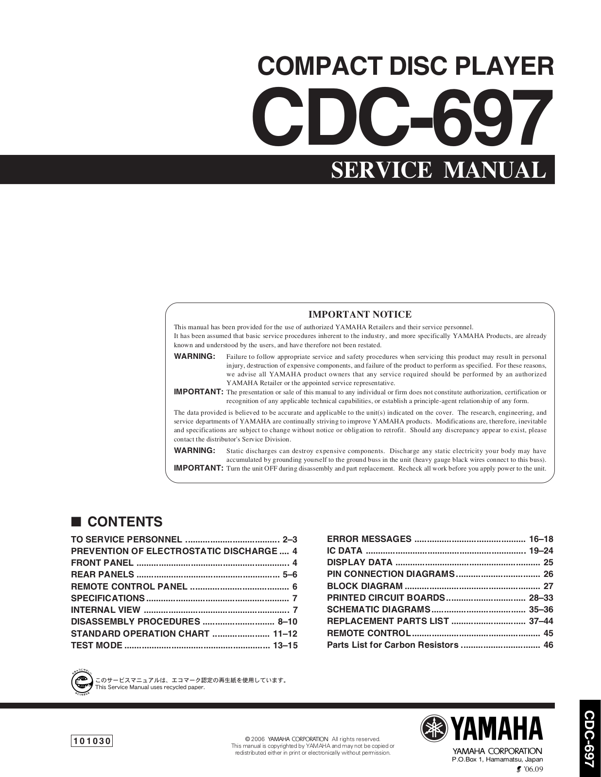 Yamaha CDC-697 Service manual