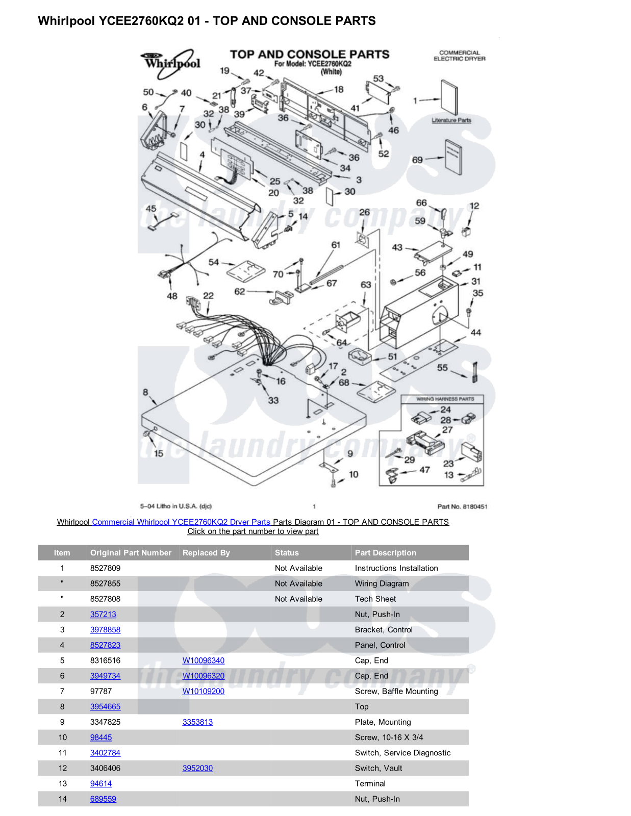 Whirlpool YCEE2760KQ2 Parts Diagram