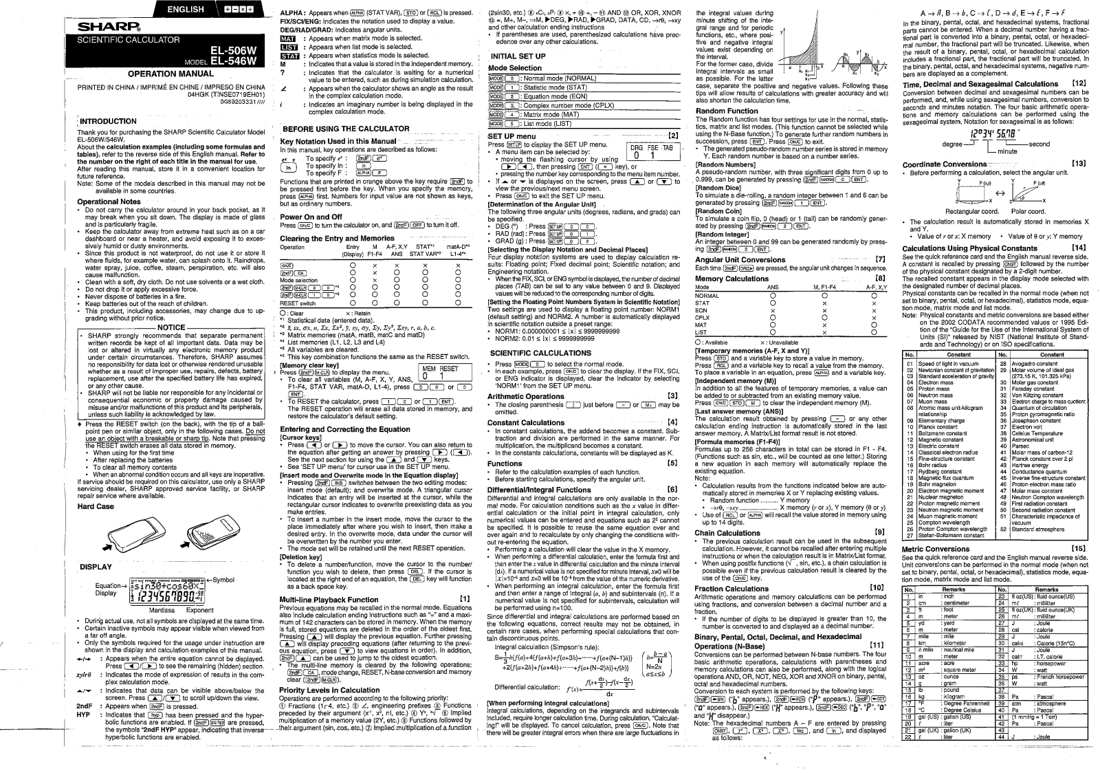 Sharp EL-546W Operation Manual