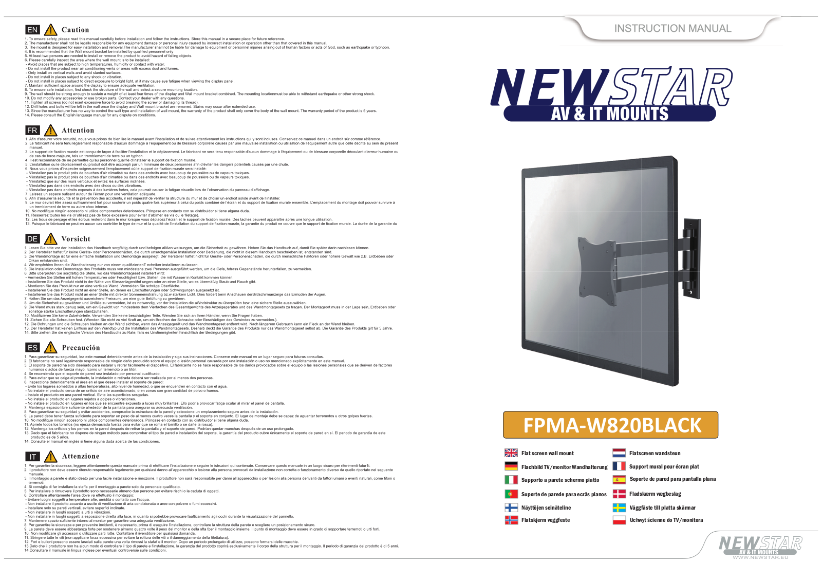 Newstar FPMA-W820BLACK User Manual