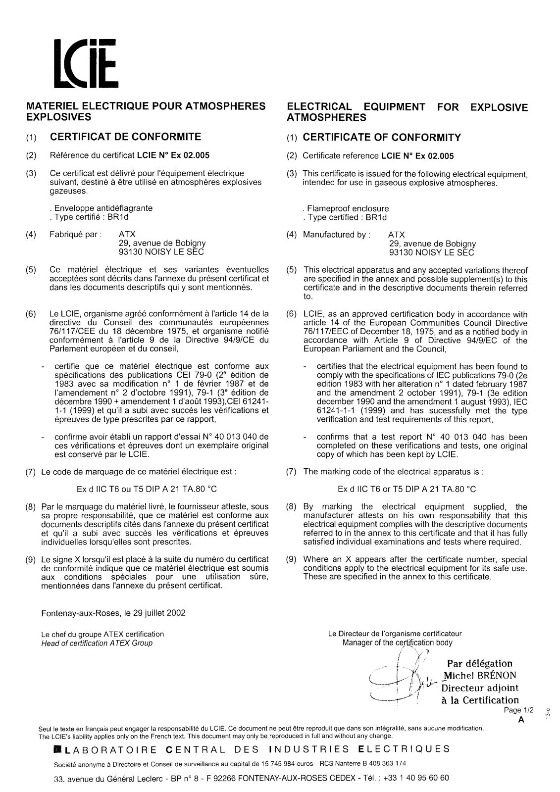 Emerson D Control Station Flameproof Certificate