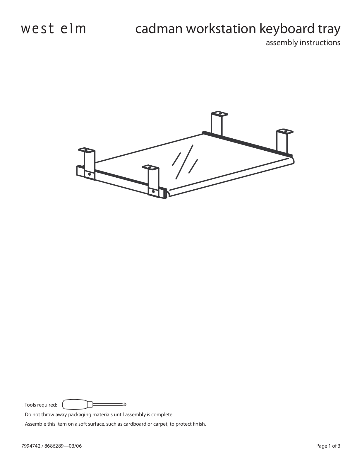 West Elm Cadman Keyboard Tray Assembly Instruction