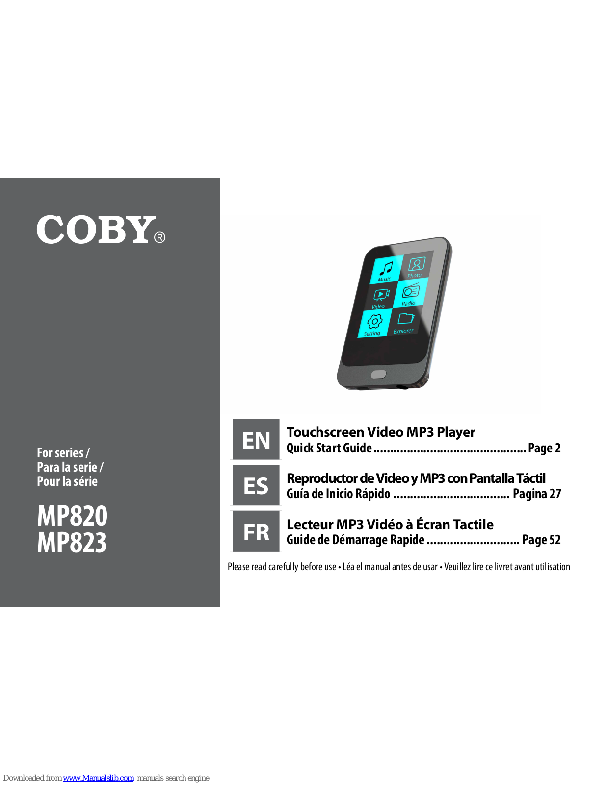 Coby MP820, MP823 Quick Start Manual