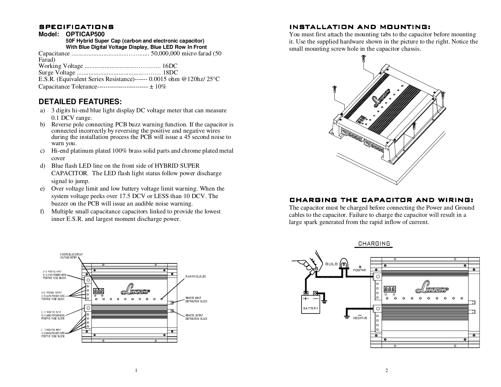 Lanzar OPTICAP500 Installation Manual