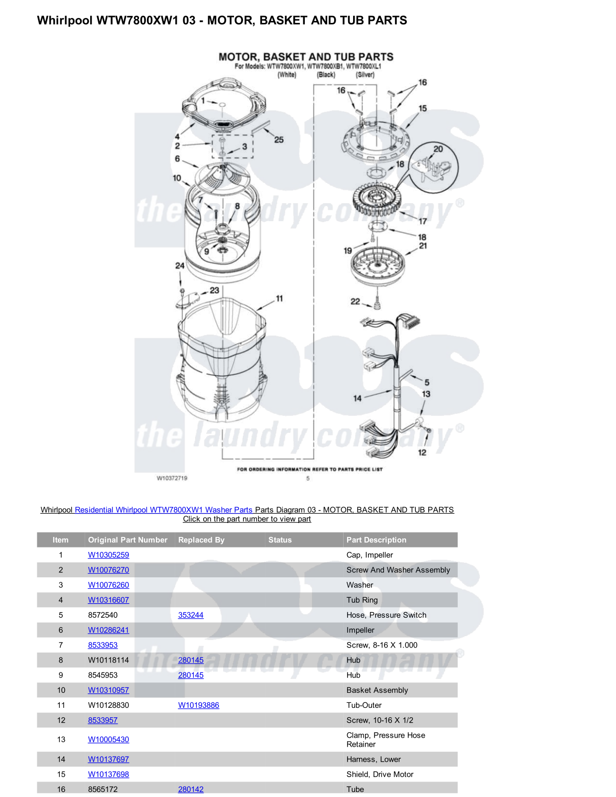 Whirlpool WTW7800XW1 Parts Diagram