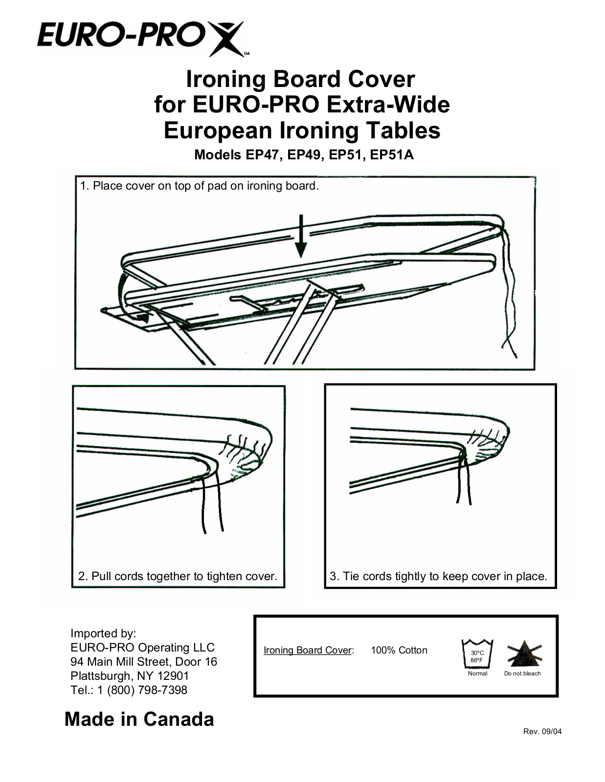 Euro-Pro EP49, EP47, EP51, EP51A User Manual