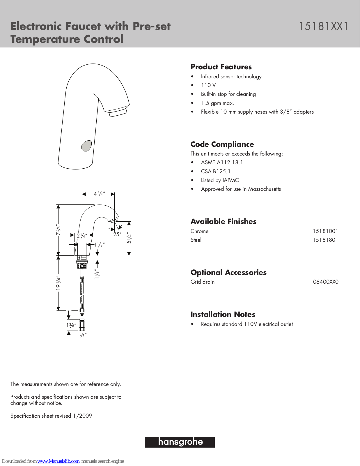 Grohe 15181001, 15181801 Specifications - ManualMachine.com