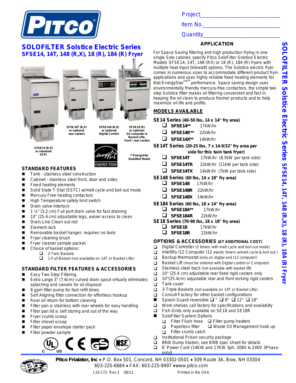 Pitco SE148R User Manual