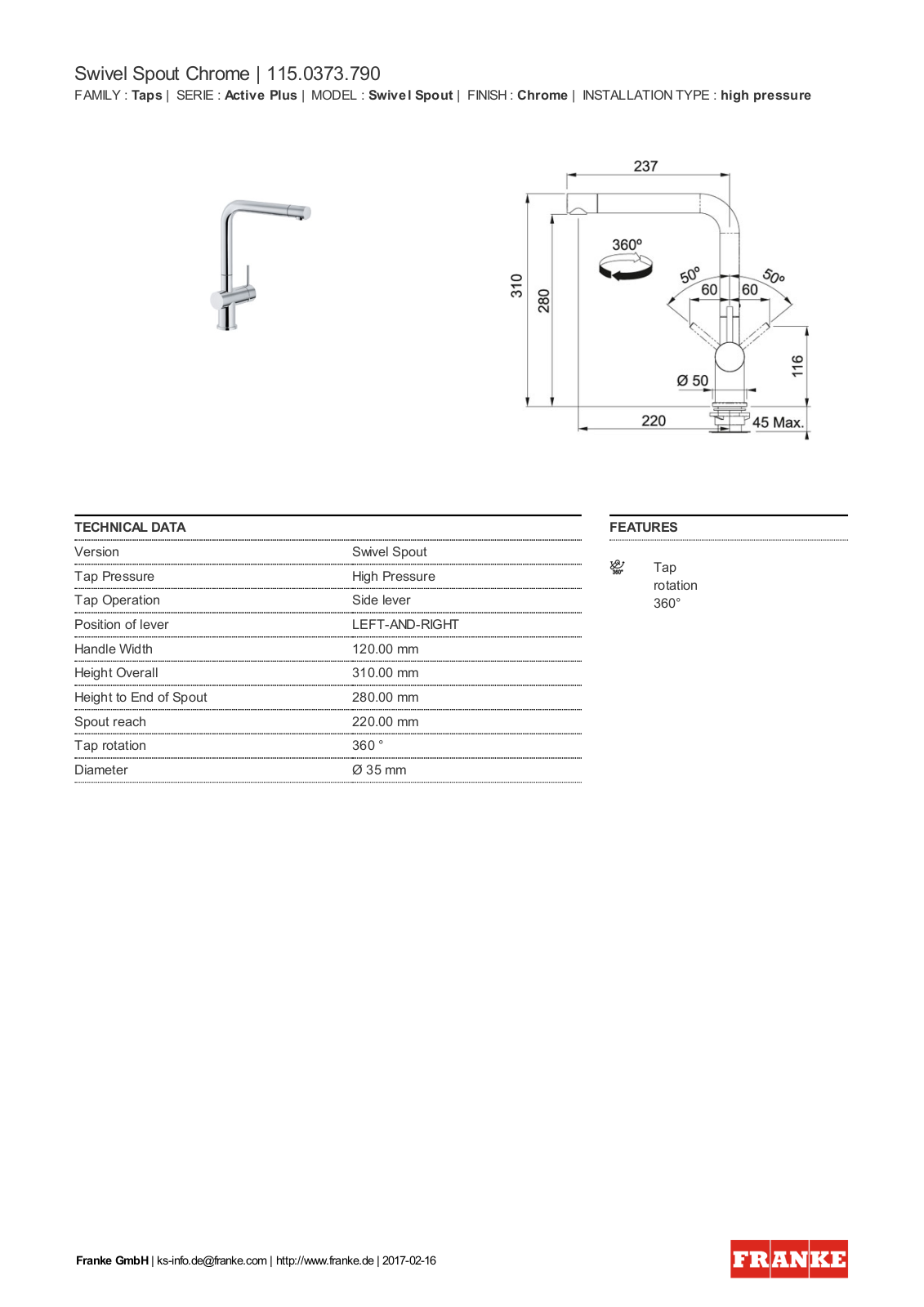 Franke 115.0373.790 Service Manual