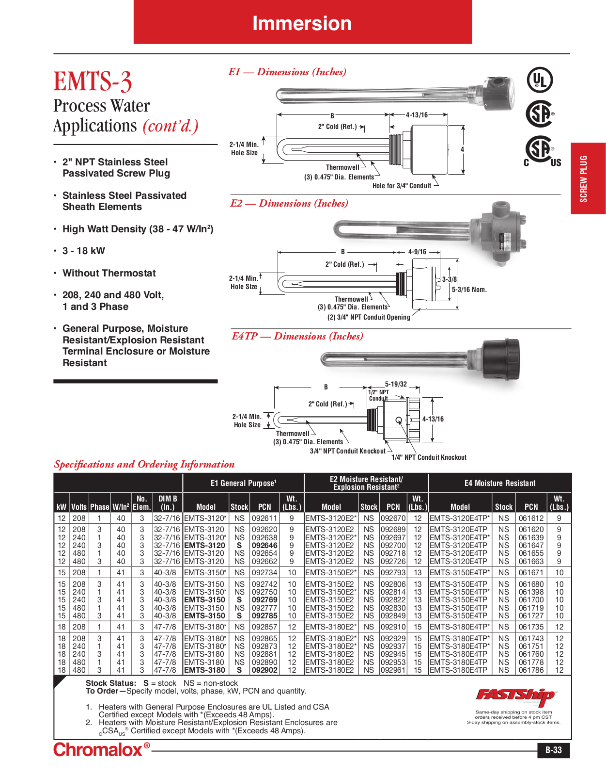 Chromalox EMTS-3 Catalog Page