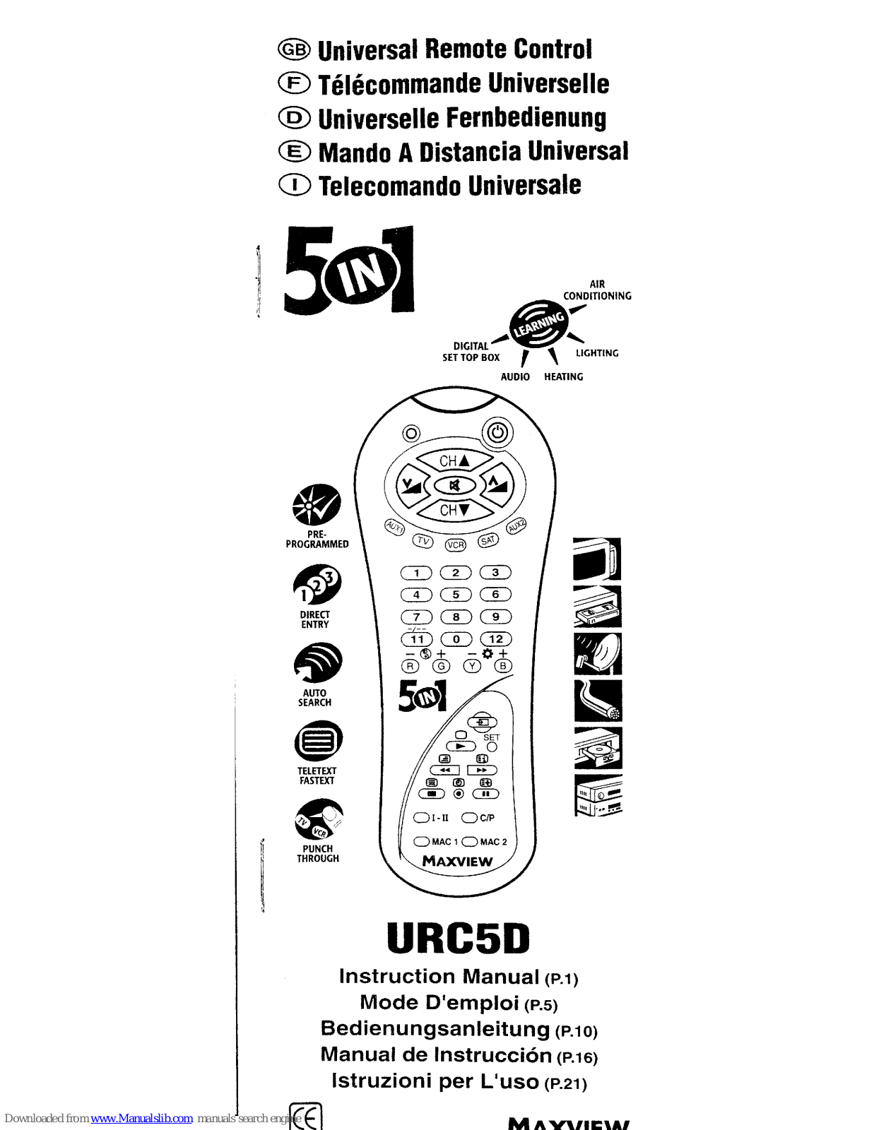 Maxview URC5D Instruction Manual