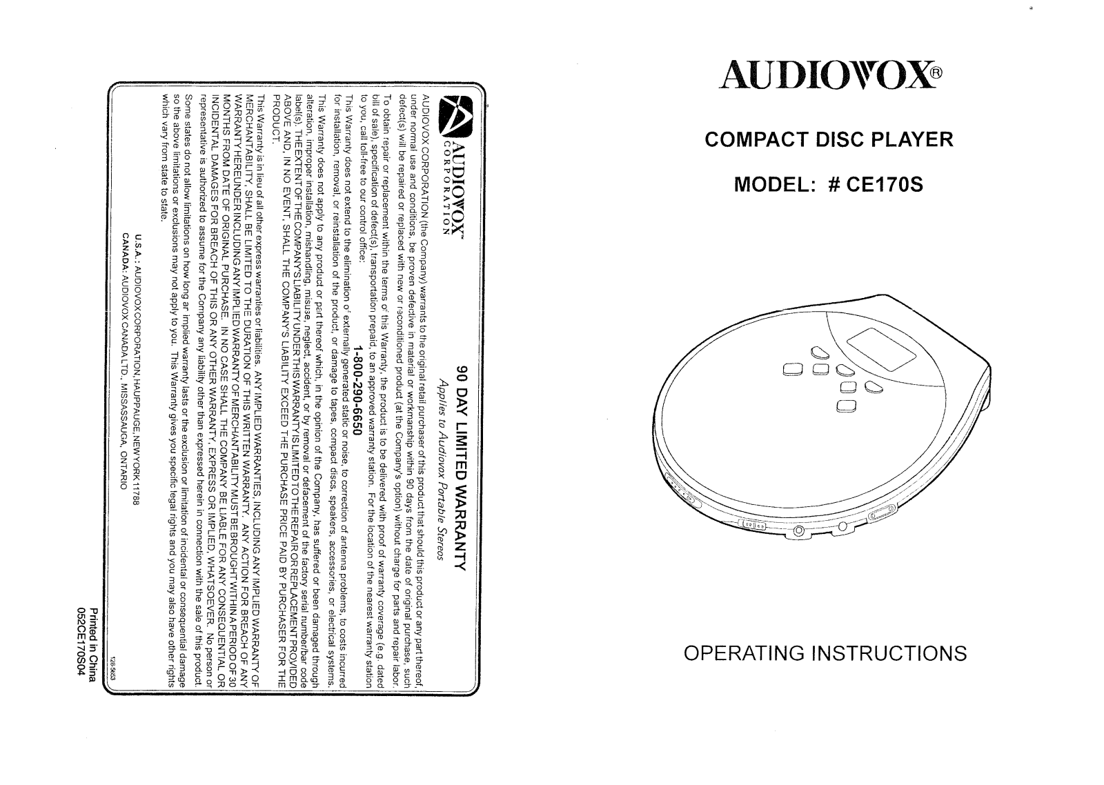 Audiovox CE1705 User Manual