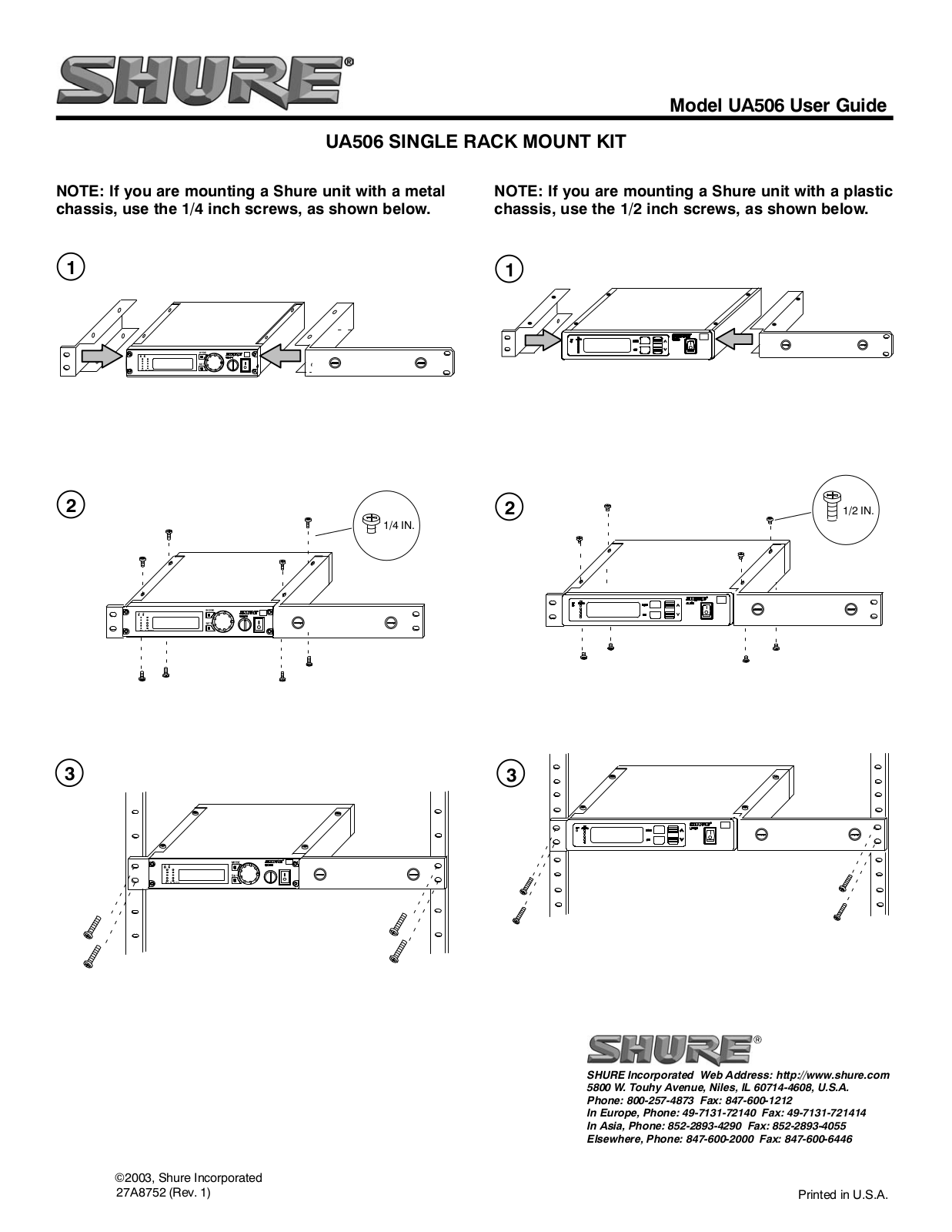 Shure UA506 User Guide - ManualMachine.com