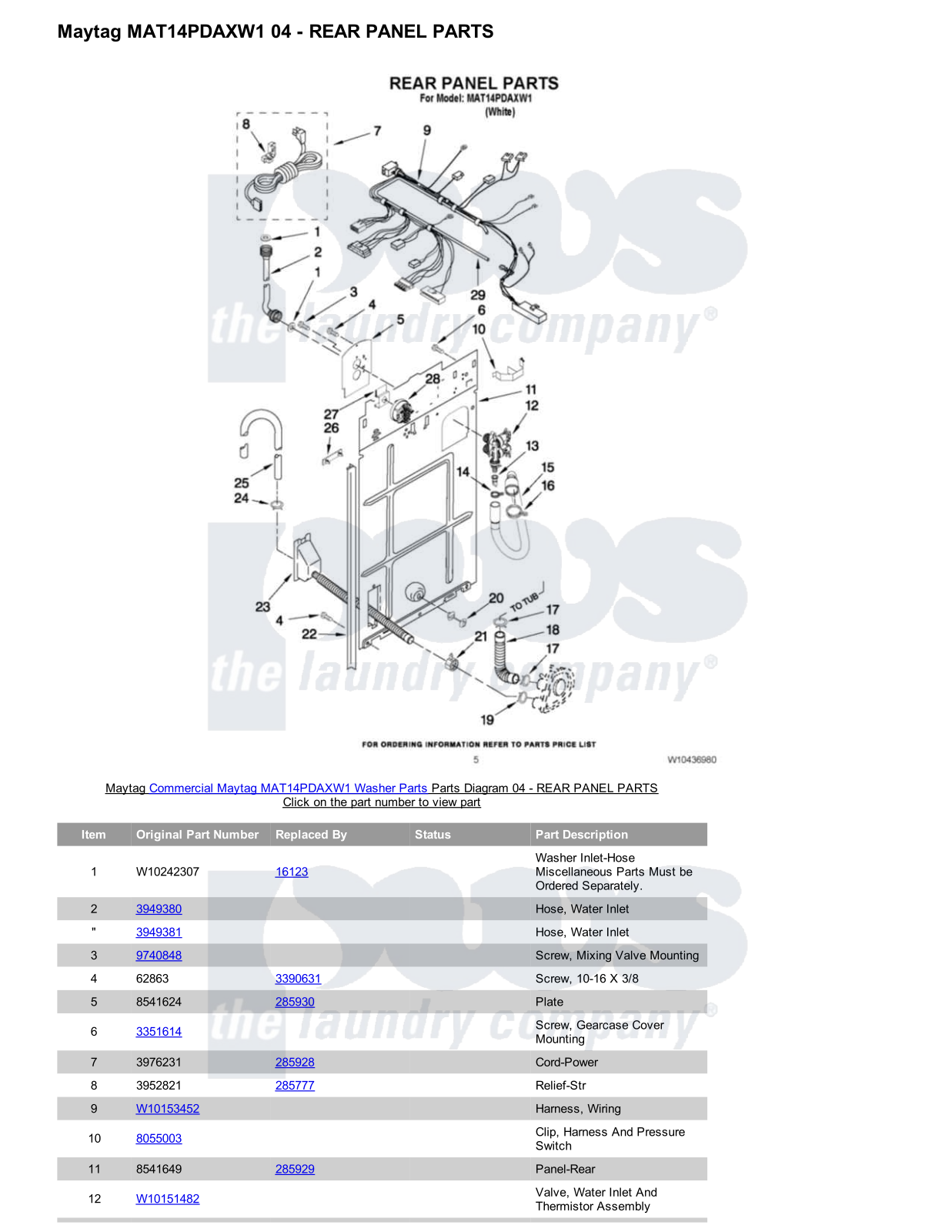 Maytag MAT14PDAXW1 Parts Diagram