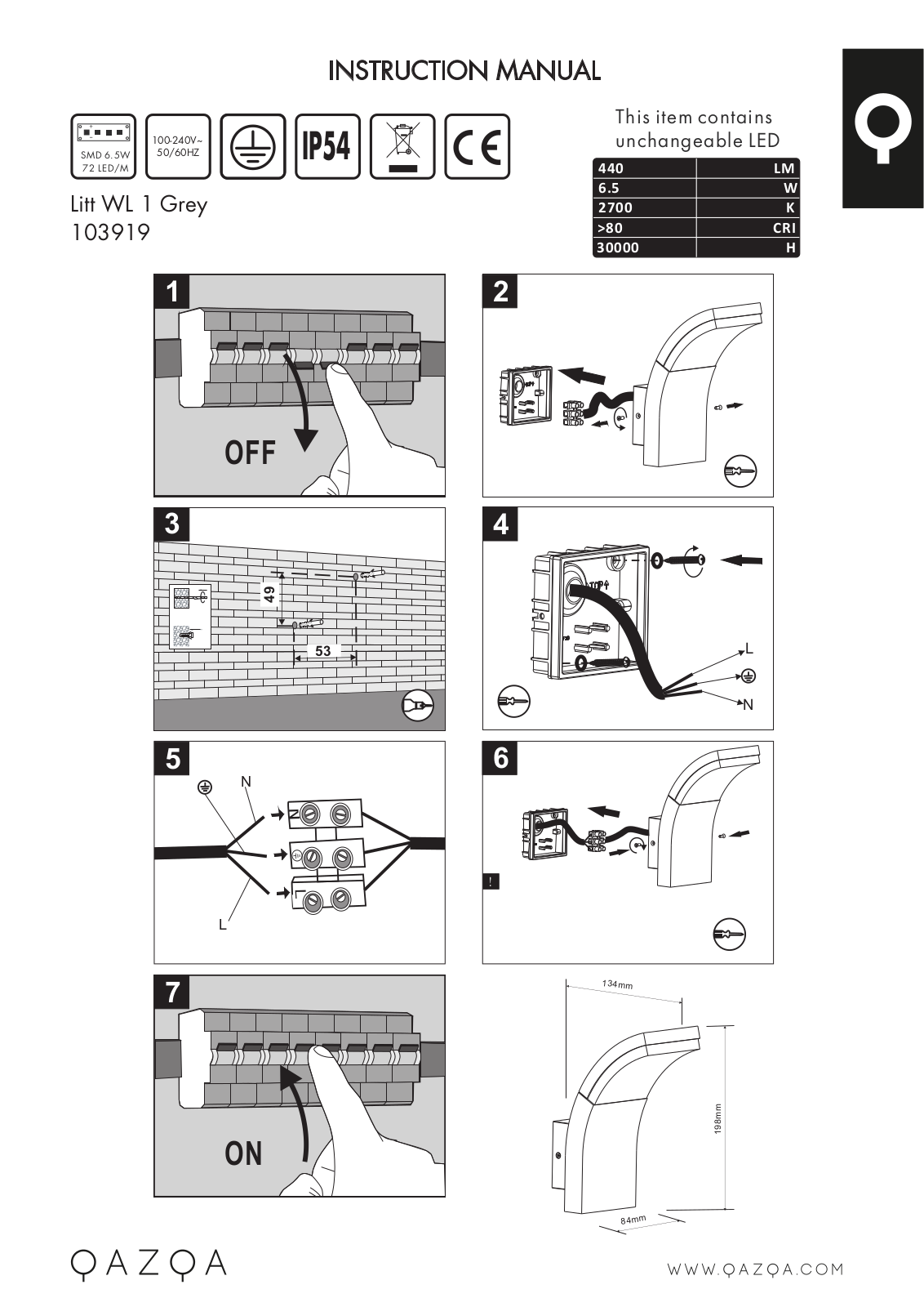 Qazqa Litt WL 1 G Instruction Manual