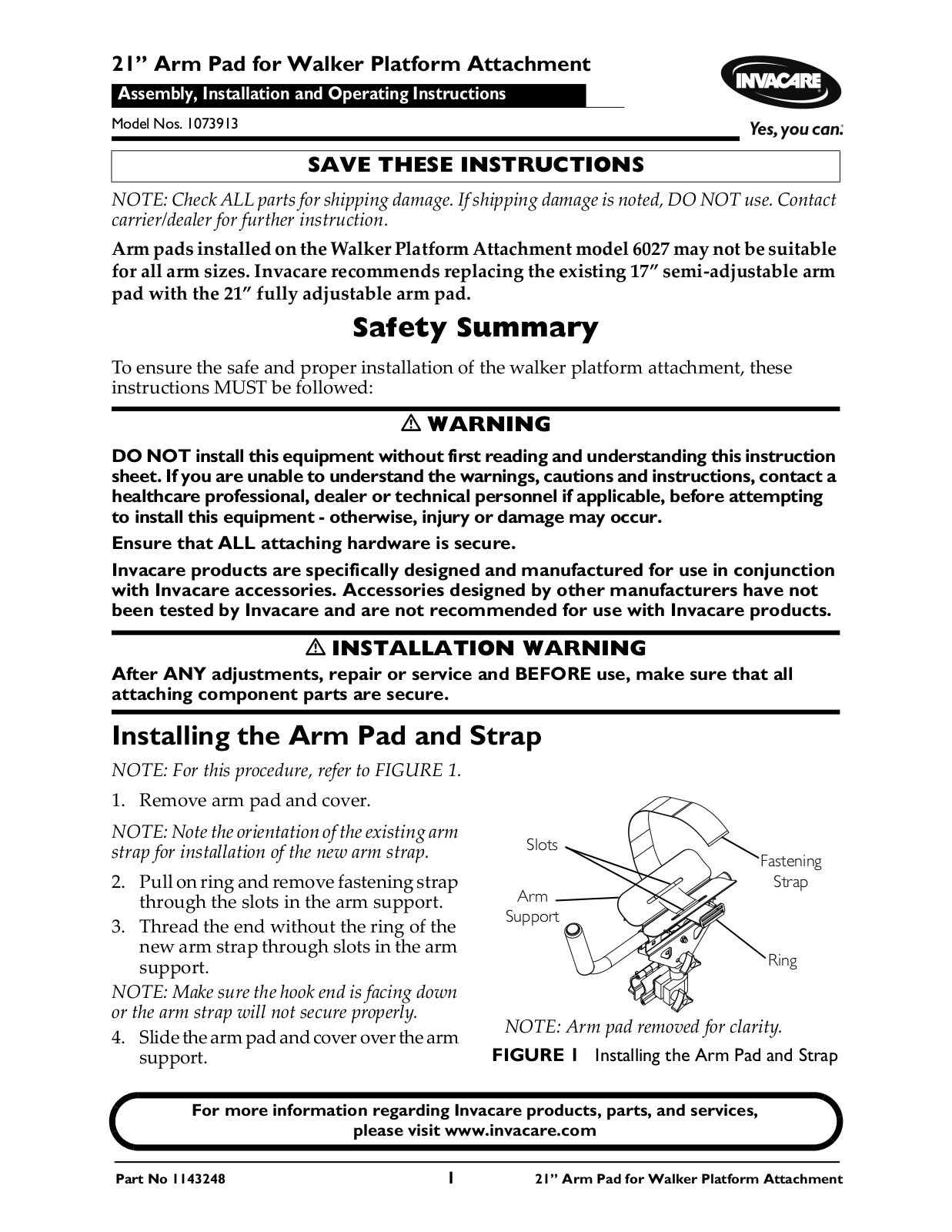 Invacare 1143248, 1073913 User Manual