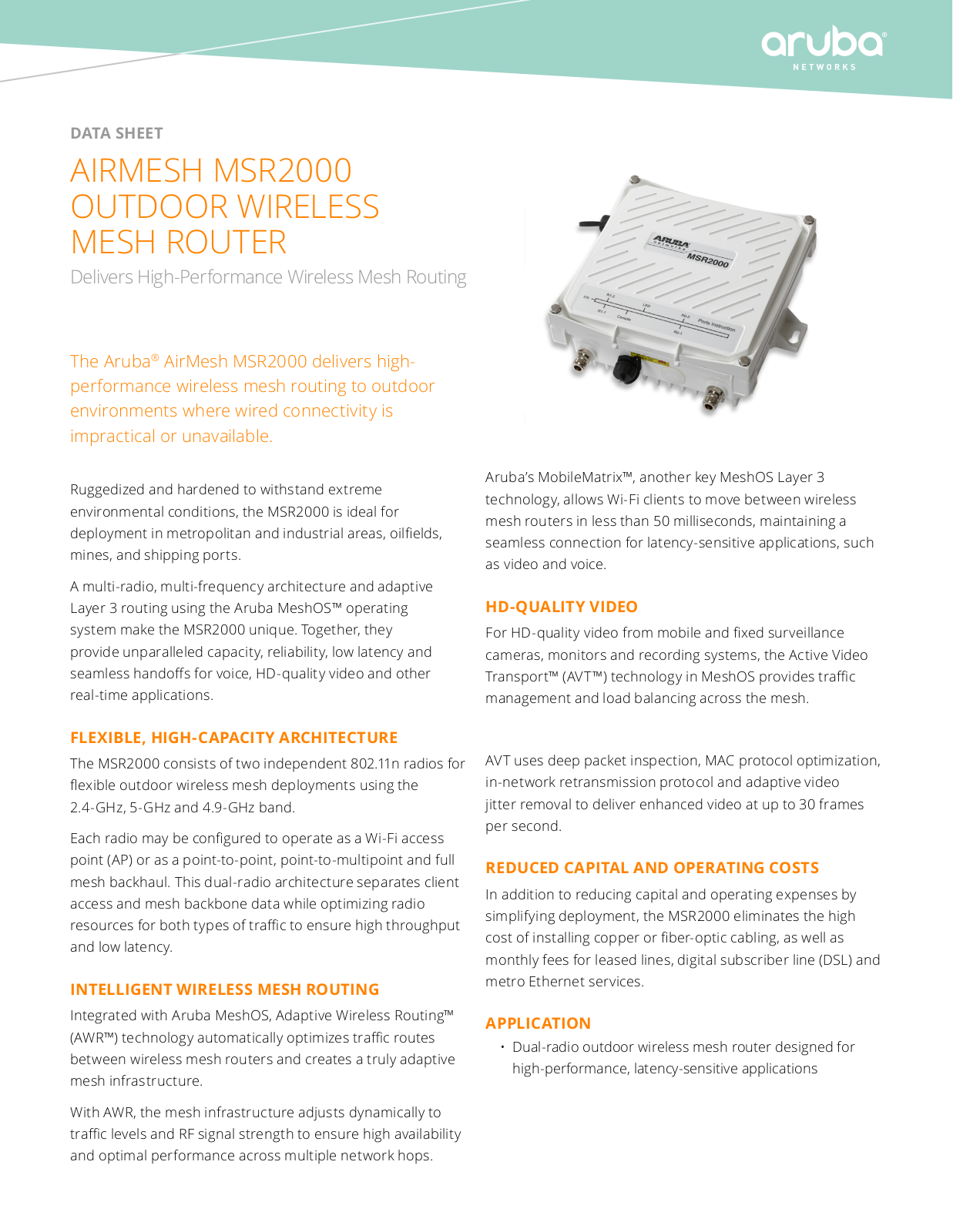 Aruba MSR2000 data sheet