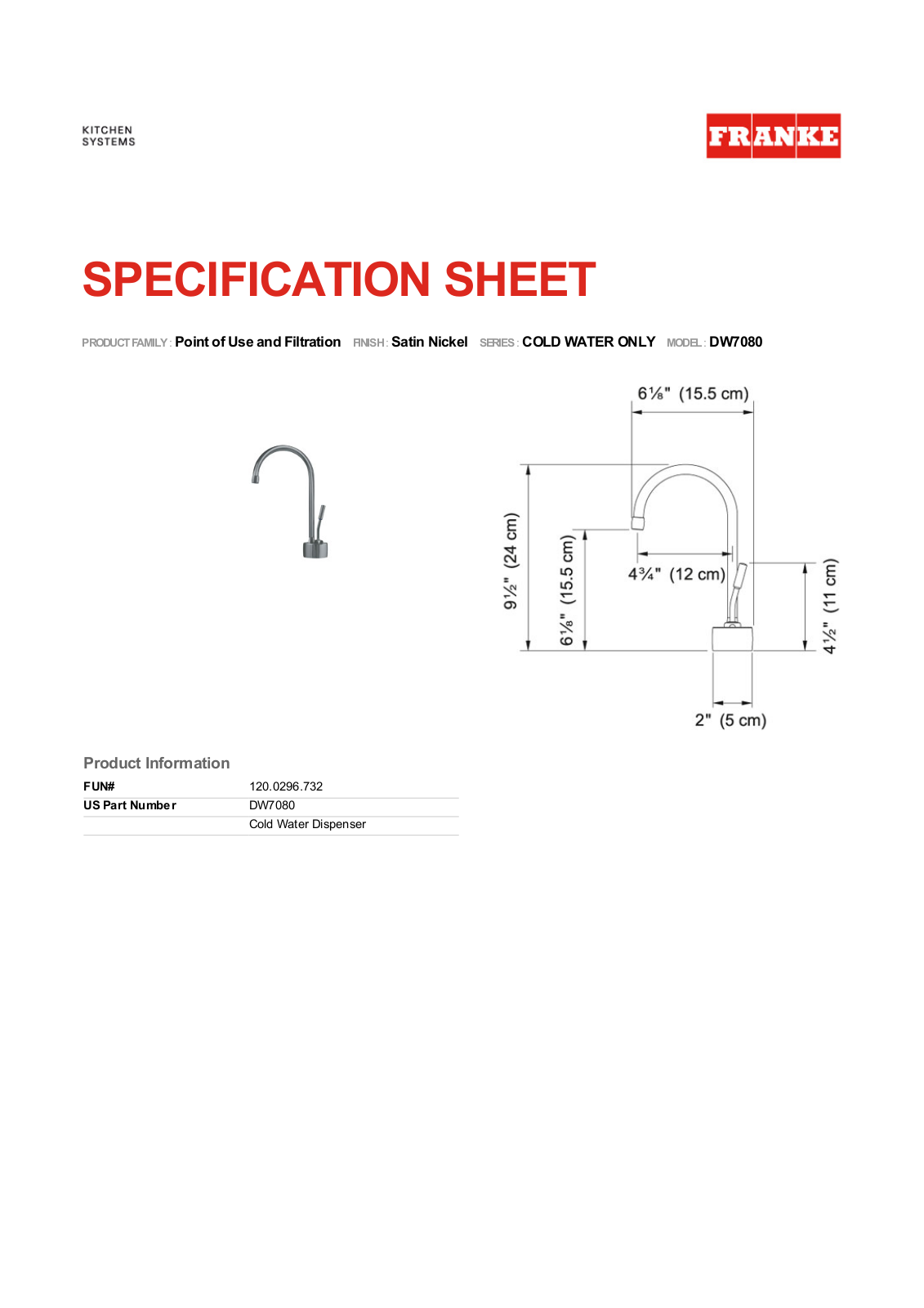 Franke DW7080100 Specs