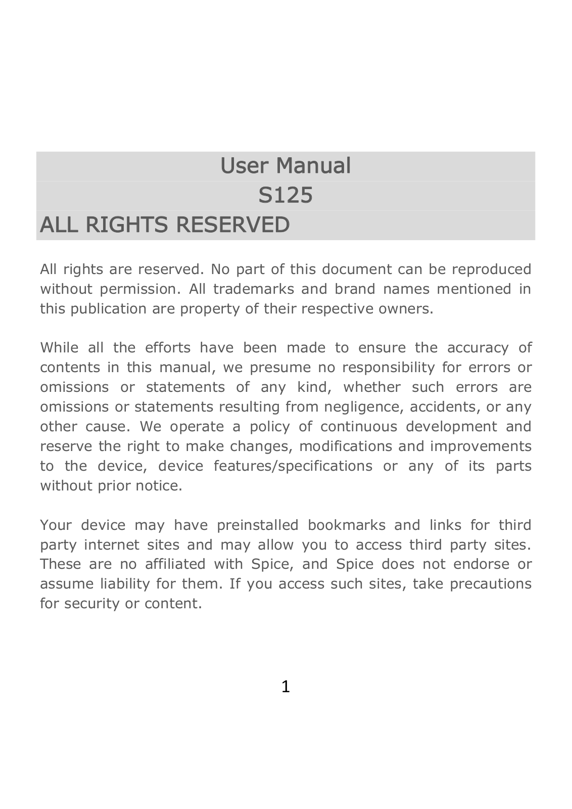 Senwa S125 User Manual