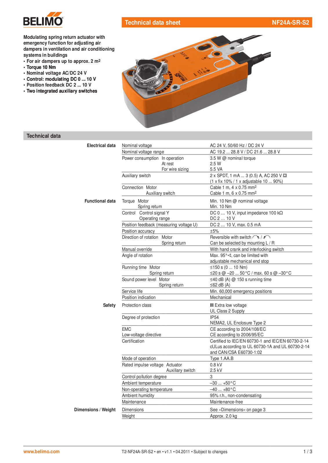 Belimo NF24A-SR-S2 Technical Data Sheet - ManualMachine.com